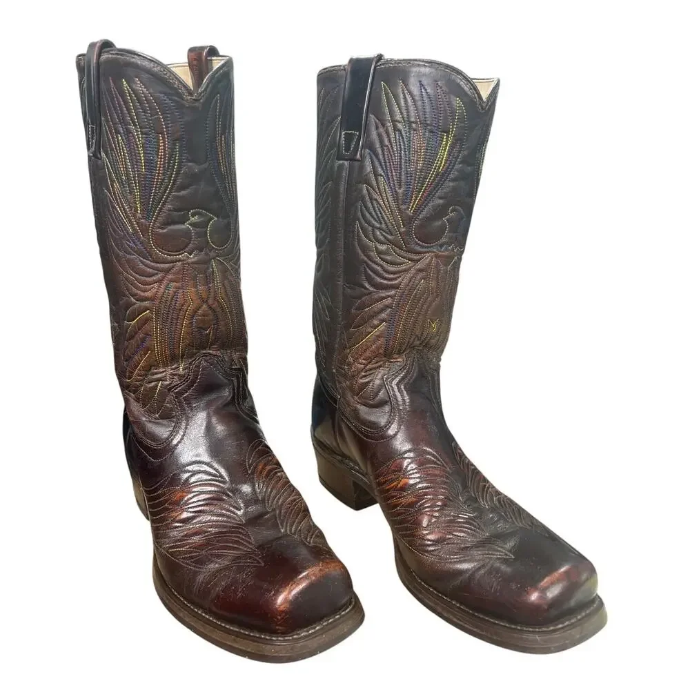Vintage Gander Mountain Phoenix Rainbow Brown Cowboy Boot Size US 9.5 EE